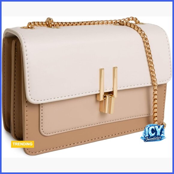 Handbags - Faux Leather Crossbody Bag with Chain Strap, Adjustable Shoulder Purse